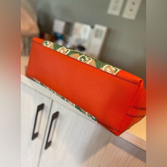 Gucci x Dubai Exclusive GG Raffia Tote Bag – NWT – Orange Leather Trim - Picture 9 of 12